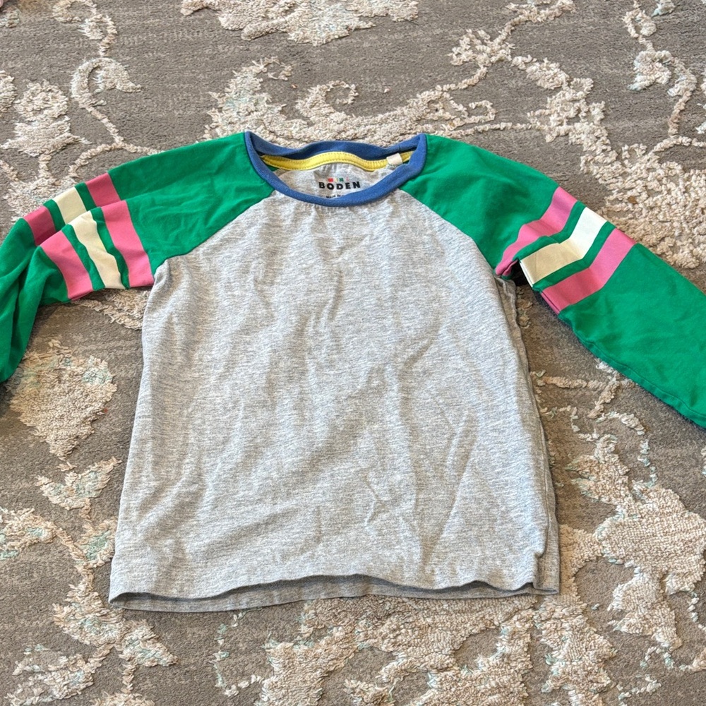 Mini Boden Colorful Raglan Shirt with Striped Sleeves